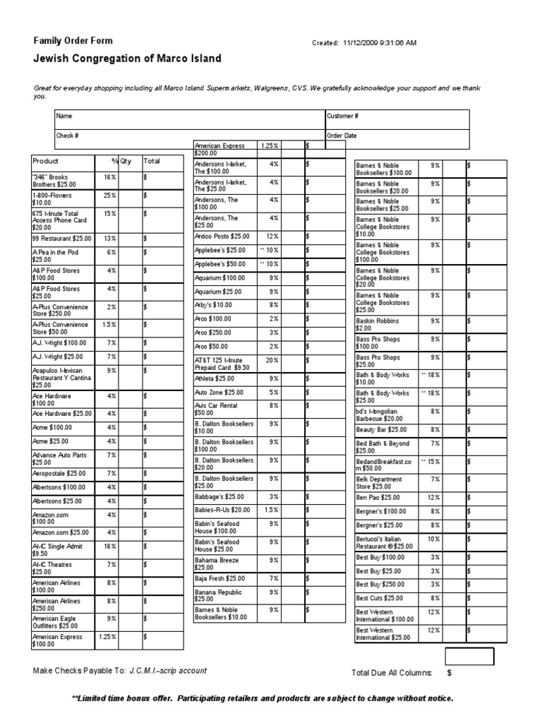 Family Order Form | PDF | Barnes & Noble | Companies