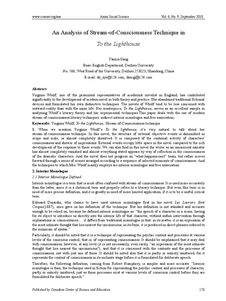 Ana Analysis of Stream of Consciousness in Woolf - To The Lighthouse ...