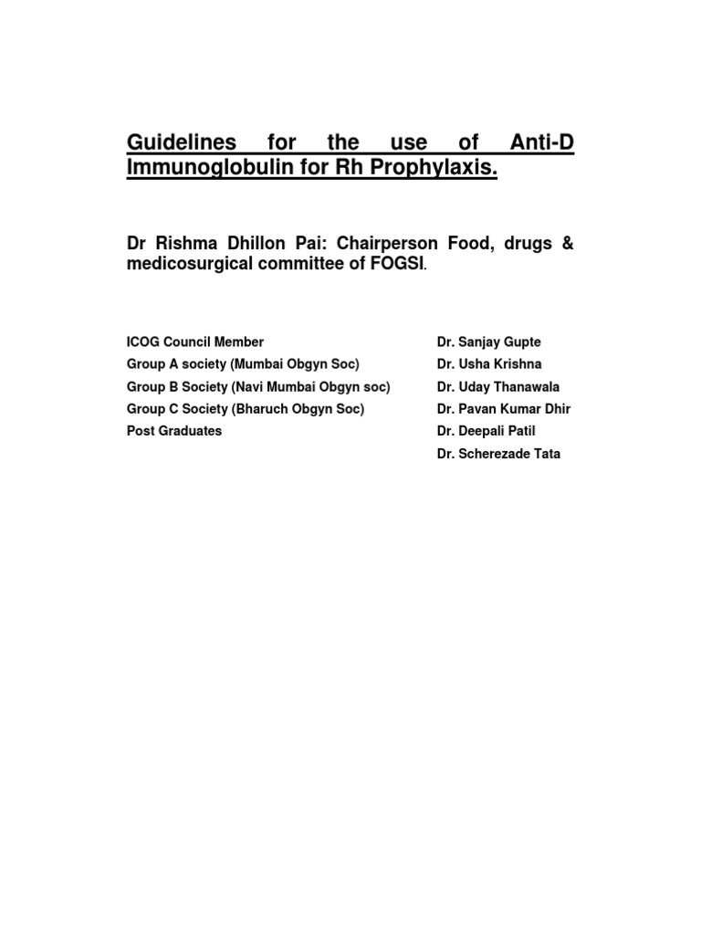 Anti D Ig Prophylaxis Guidelines Fogsi Hematology Immunology