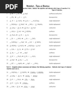 Worksheet: Types of Reactions