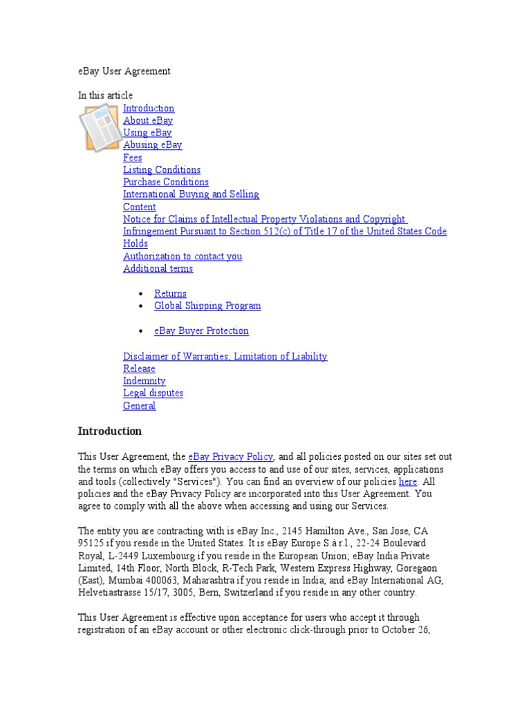 EBay User Agreement PDF Pay Pal E Bay