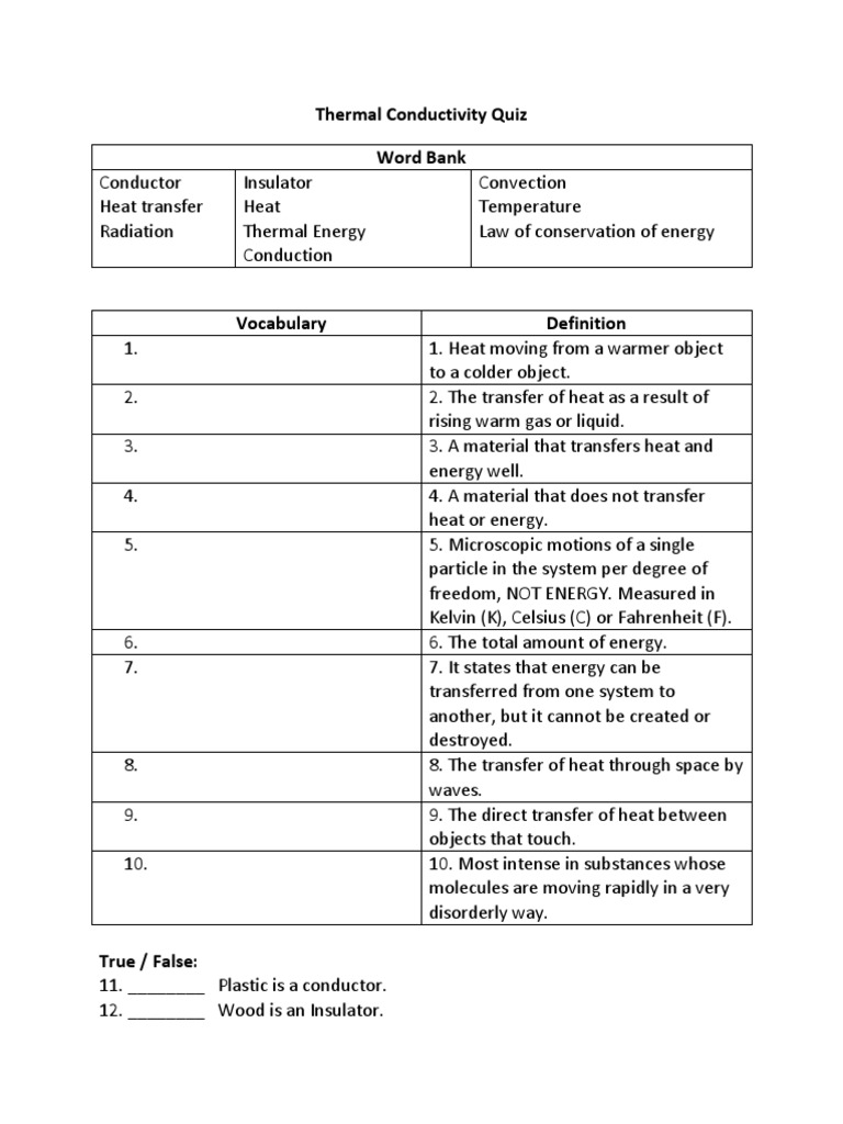 thermal conductivity quiz