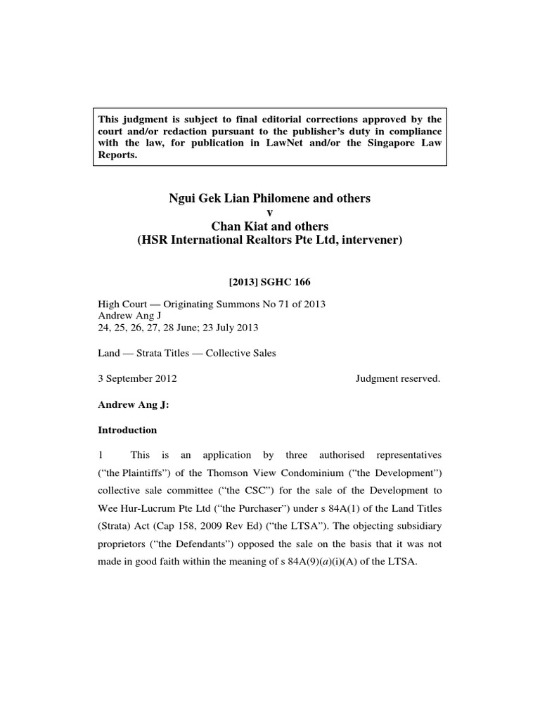 Collective Sale Dispute: Ngui v Chan Case | PDF | Trust Law | Conflict Of  Interest