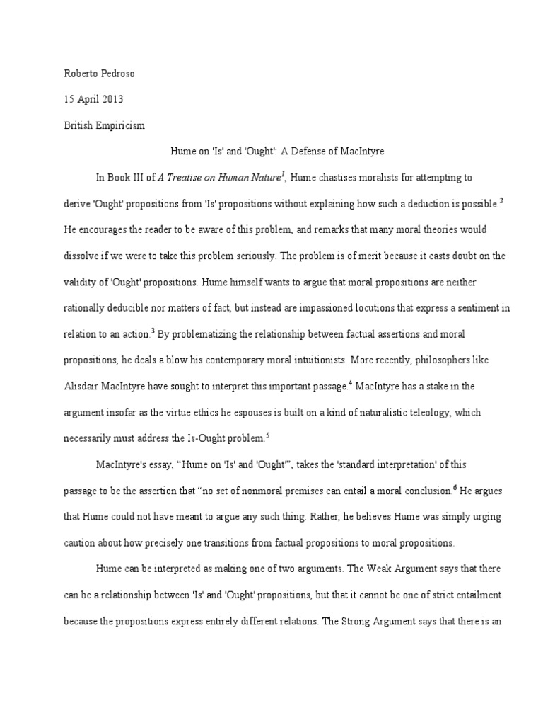 Hume On 'Is' and 'Ought' A Defense of MacIntyre PDF David Hume