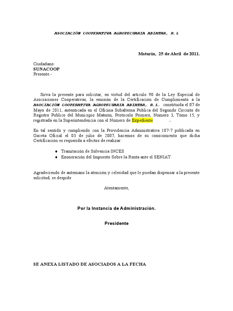 Modelo De Carta De Solicitud Pdf