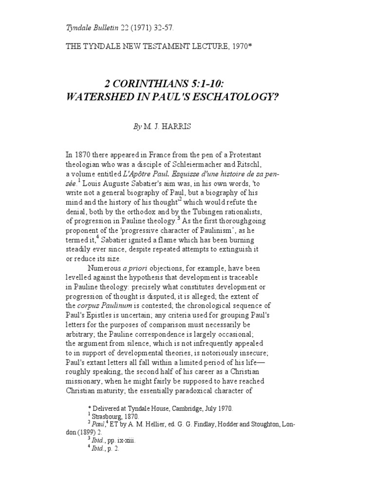 2 Corinthians 5 1 10 Waterished In Paul s Eschatology M J Harris First Epistle To The 