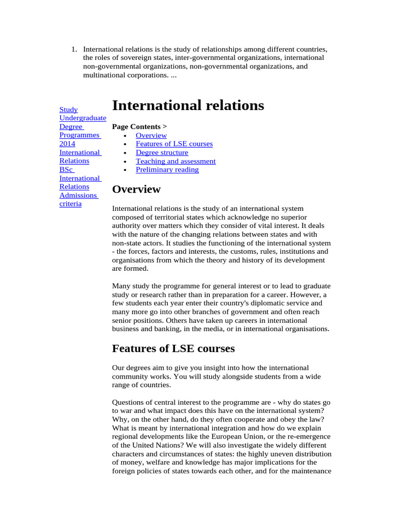 LSE BSc International Relations Overview | PDF | Thesis | International ...
