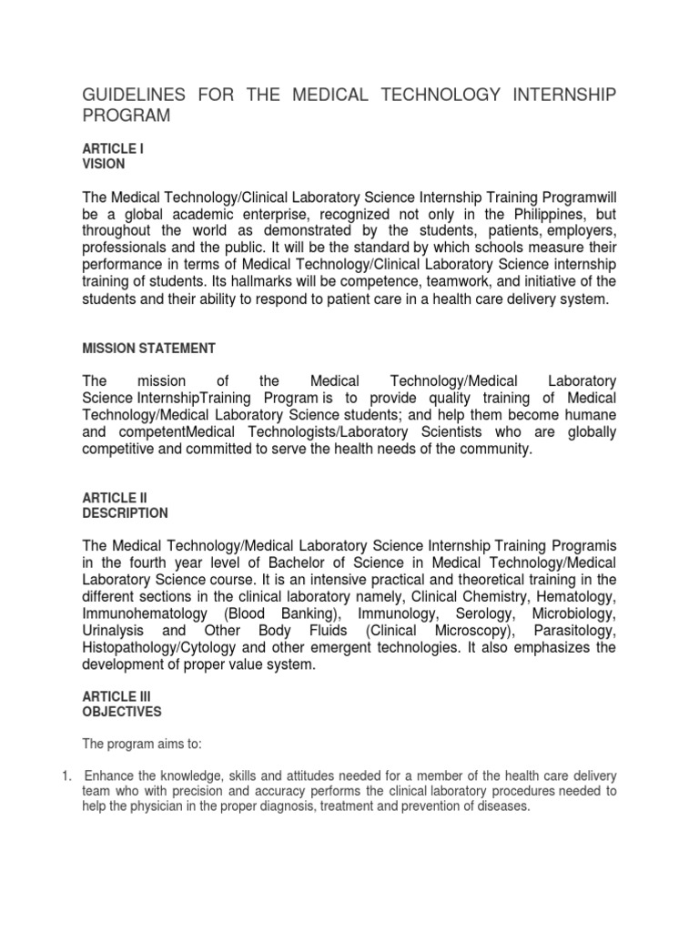 MedTech Internship Hours and Guidelines | PDF | Medical Laboratory ...
