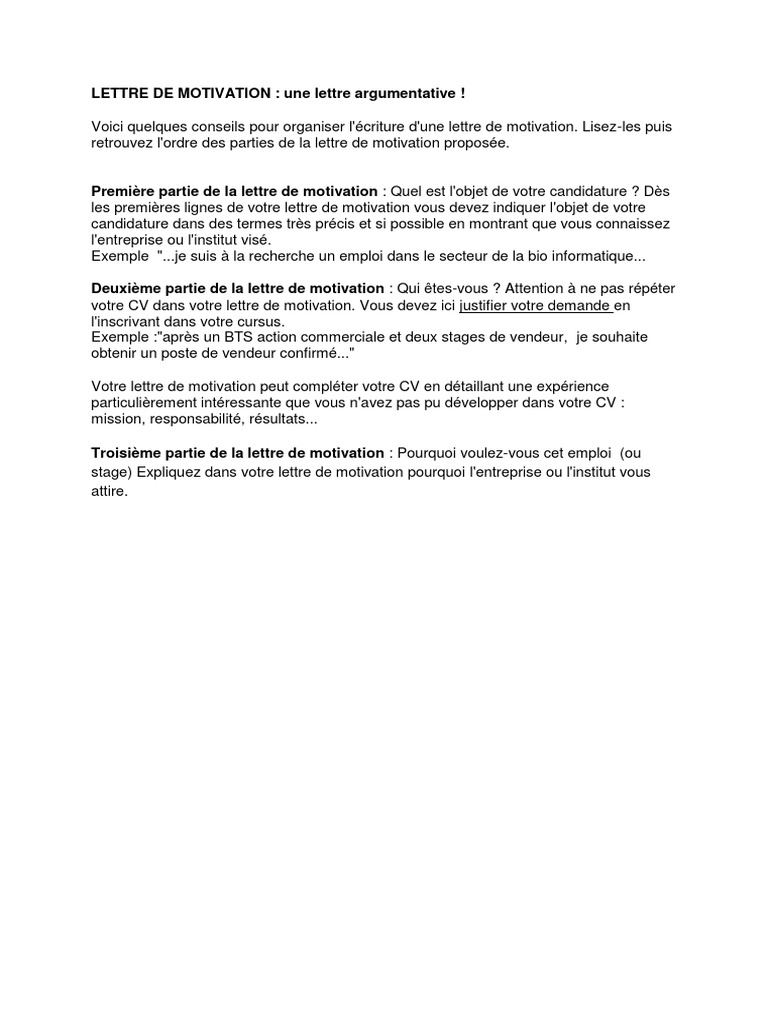 Lettre De Motivation Une Lettre Argumentative