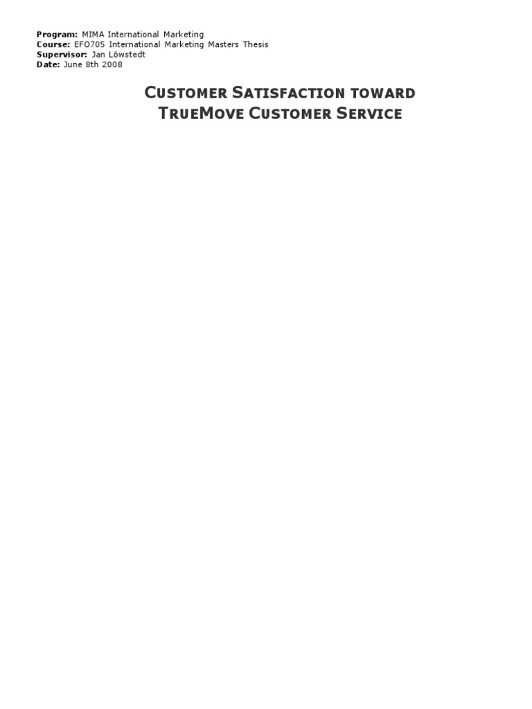 Customer Satisfaction Toward Truemove Customer Sevice | PDF | Business ...