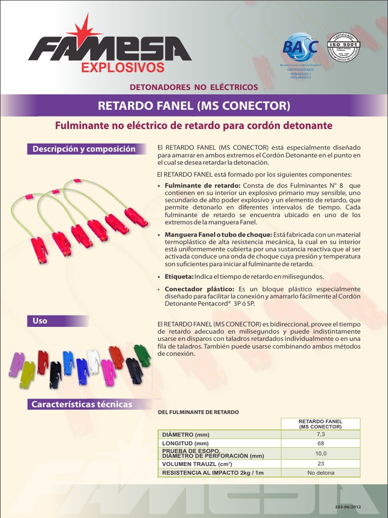 DETONADORES NO ELECTRICOS -RETARDO FANEL (MSCONECTOS) - Fulminante No ...