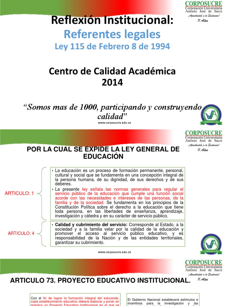 Ley 115: Fundamentos de Educación en Colombia | PDF | Institución ...