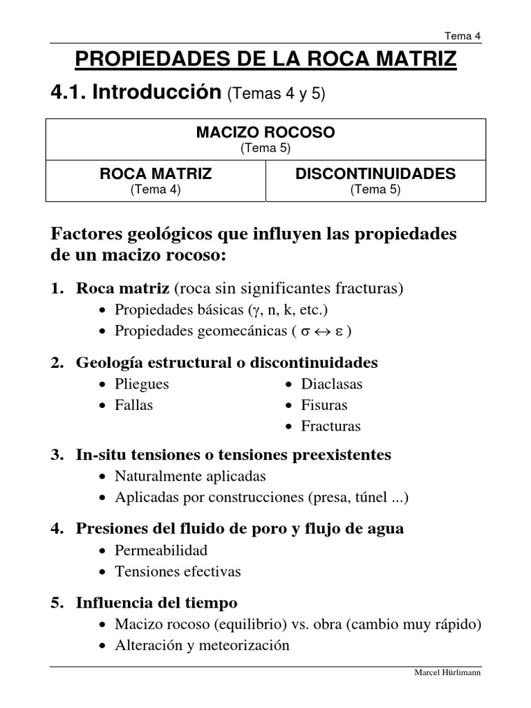 Propiedades de La Matriz Rocosa - Tablas y Valores PDF | PDF | Ciencias ...