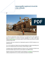 Refinería de Cajamarquilla Registrará Récord de Producción de Zinc Refinado
