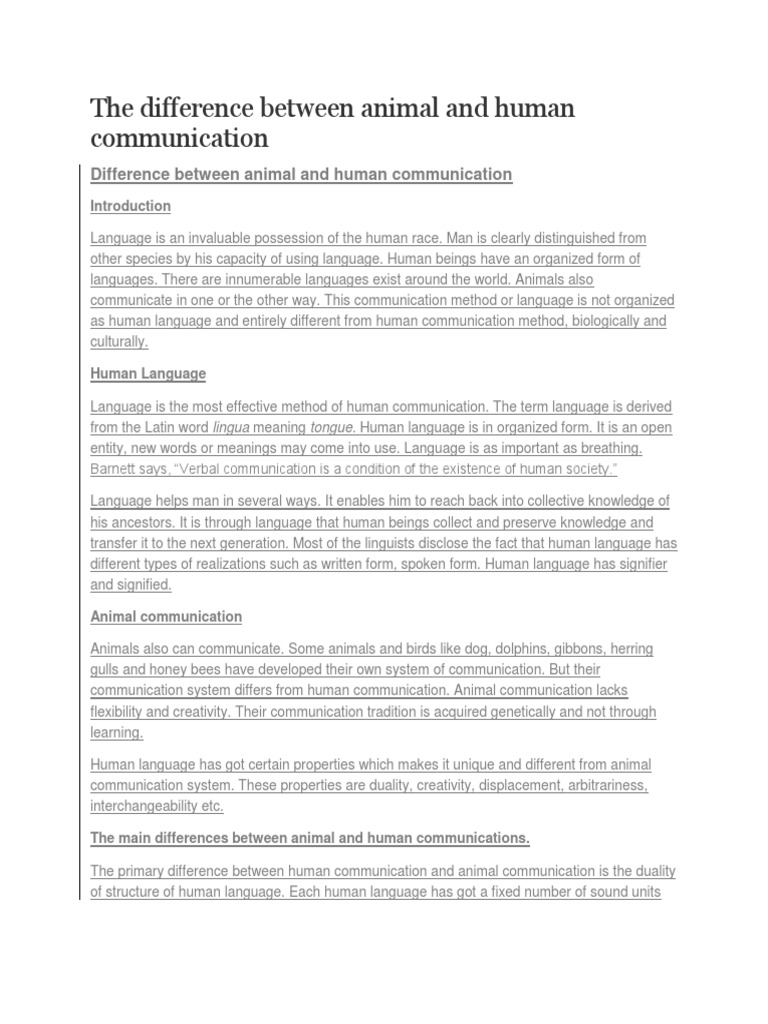 The Difference Between Animal and Human Communication Download Free