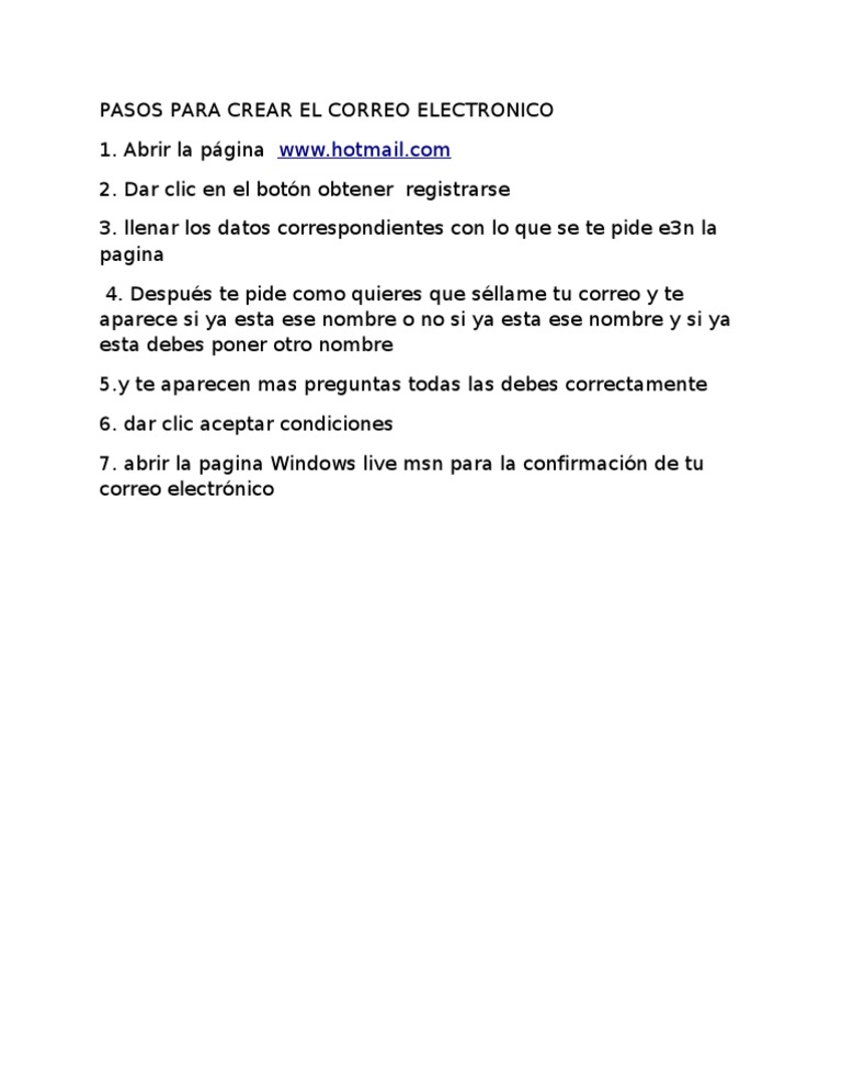 Pasos para crear un correo en Hotmail | PDF | Informática y tecnología ...