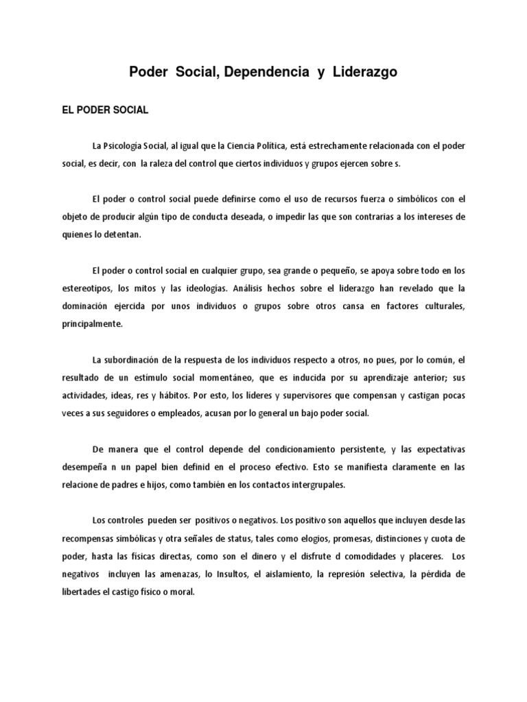 Poder Social | PDF | Poder (social y político) | Liderazgo
