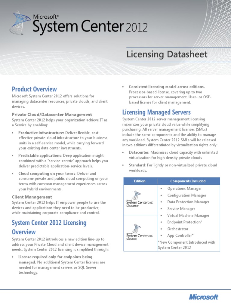 System Center 2012 Licensing Datasheet Pdf