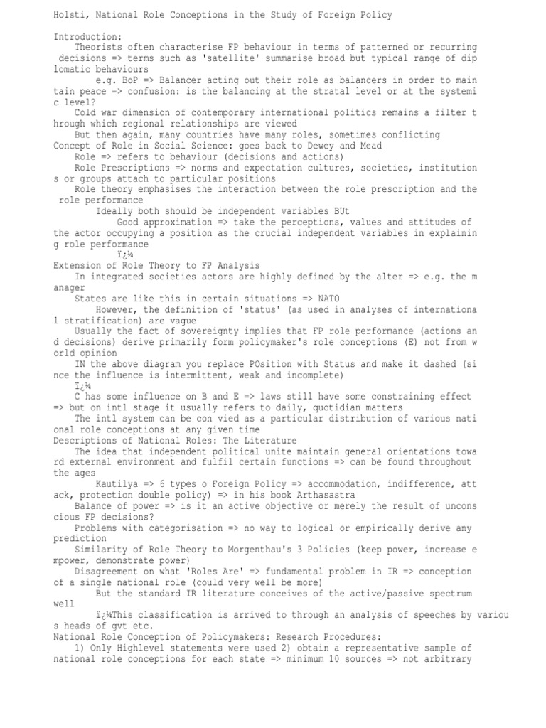 Holsti's National Role Conceptions | PDF | Policy | International Relations