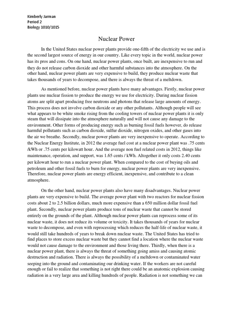 Pros and Cons of Nuclear Power | PDF | Nuclear Power Plant | Nuclear Power
