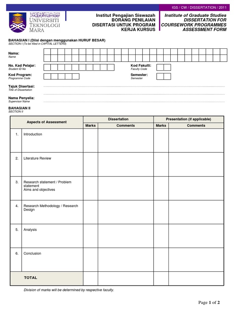 Assessment UiTM - Dissertation | PDF