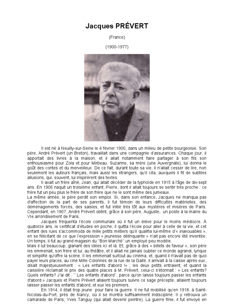 Biographie de Jacques Prévert | PDF | Cinématographie | Théâtre