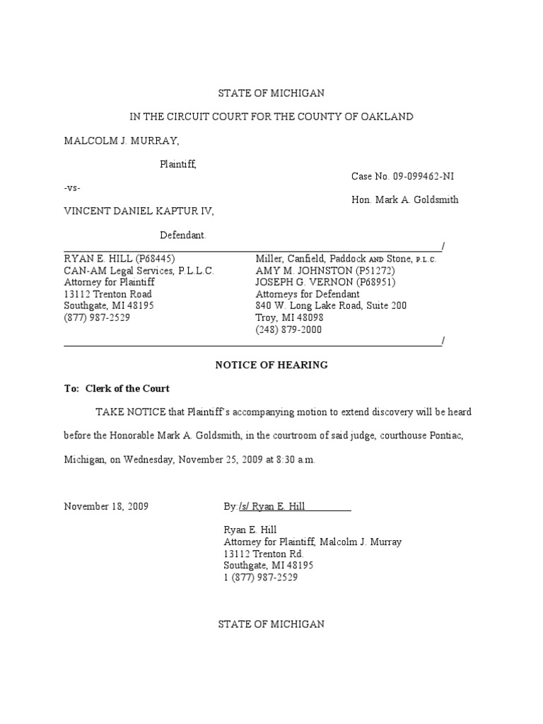 Motion to Extend Discovery Deadline | PDF | Discovery (Law) | Prejudice ...