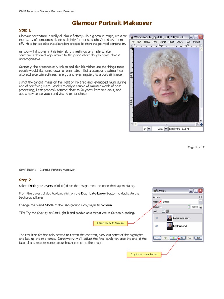 GIMP Tutorial - Glamour Portrait Makeover | PDF | Imaging | Graphic Design