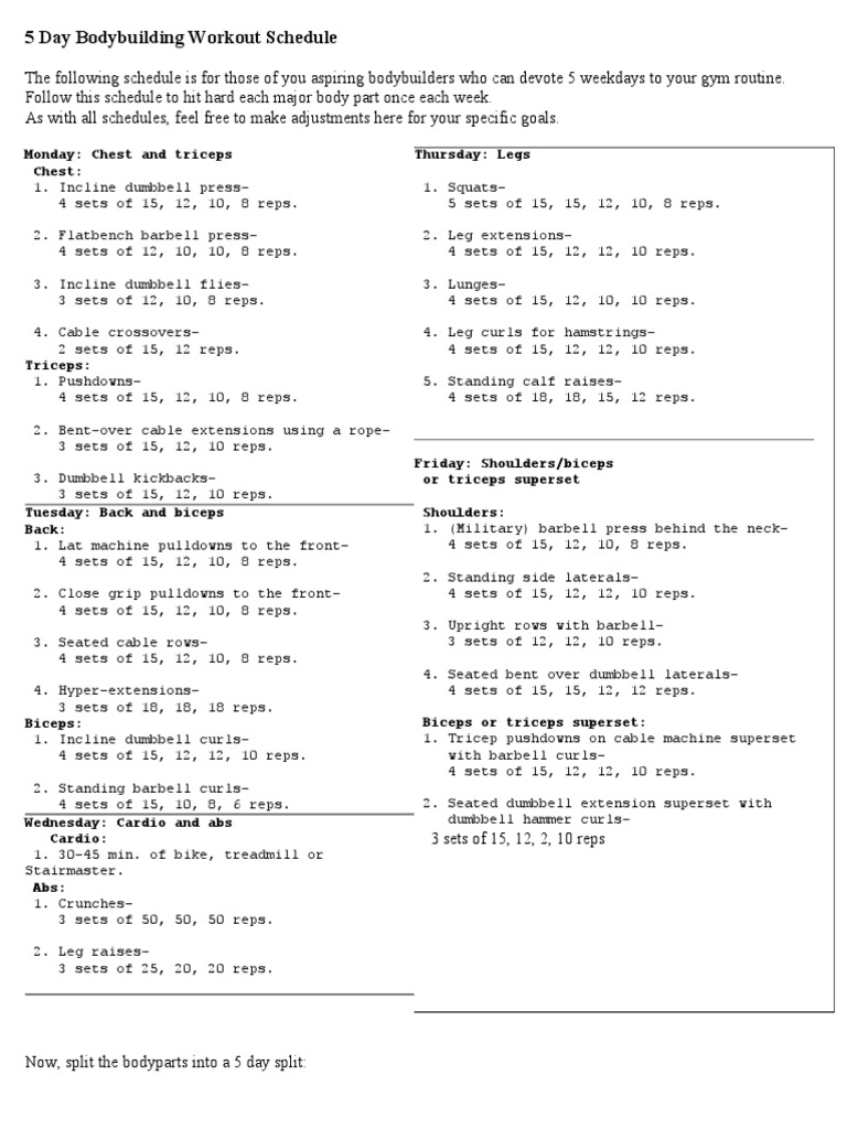 5 Day Bodybuilding Workout Schedule | PDF | Recreation | Weight Training