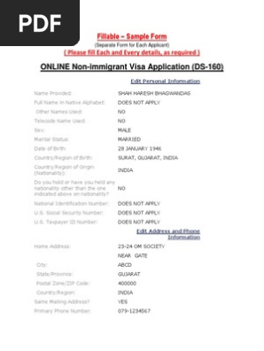 Sample US Visa Application Form DS 160, 53% OFF