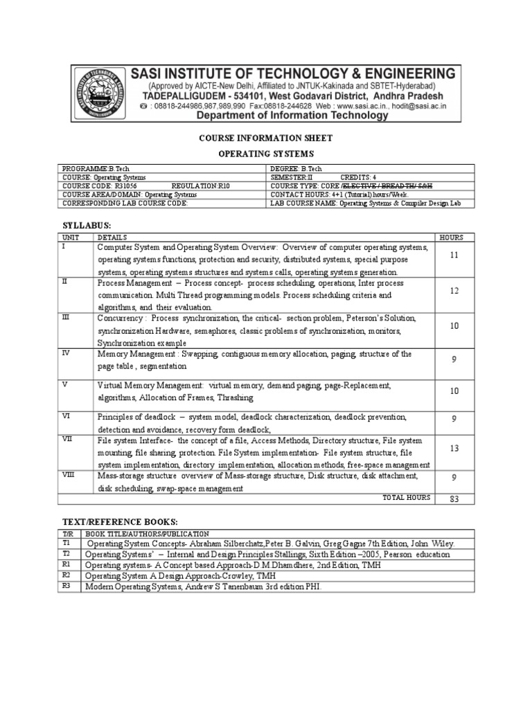 Os Course Information Sheet | PDF | Computer Architecture | Computing