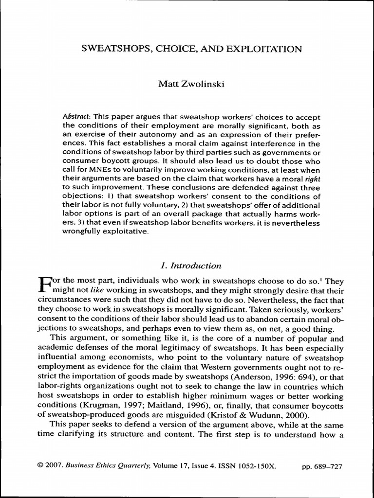 Zwolinski. Choice, and Exploitation PDF