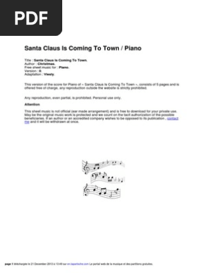 Santa Claus Is Coming To Town Piano