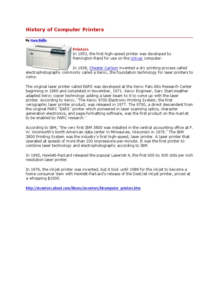 History of Computer Printers Printer Graphic Design Free 30day Trial Scribd