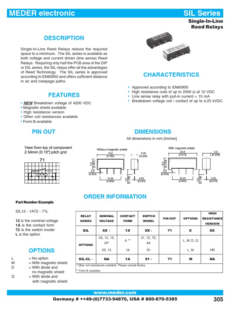 SIL Series Reed Relay Overview | PDF | Relay | Switch