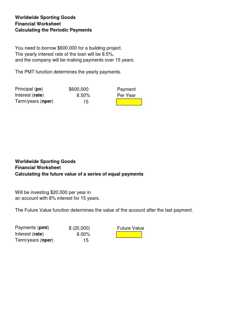 Worldwide Sporting Goods Financial Worksheet Calculating The Periodic ...