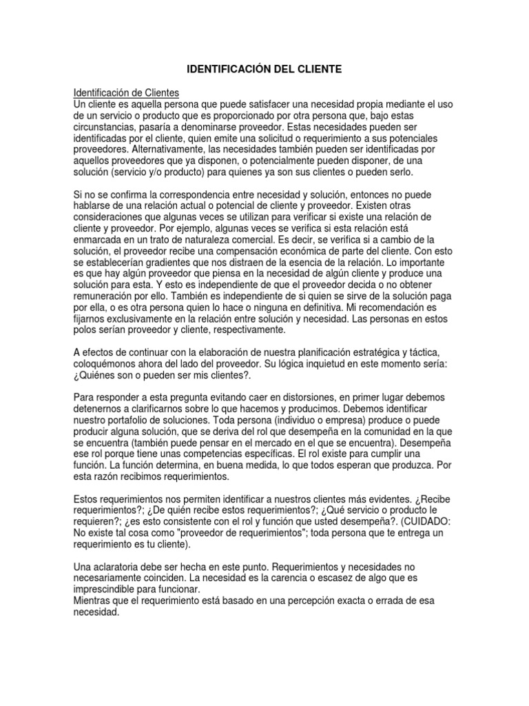 Identificación de Clientes y Necesidades | PDF | Cliente | Marketing