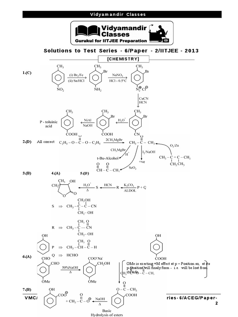 IIT JEE 2013 Test Series 6 Solutions | PDF | Mechanics | Physical Chemistry