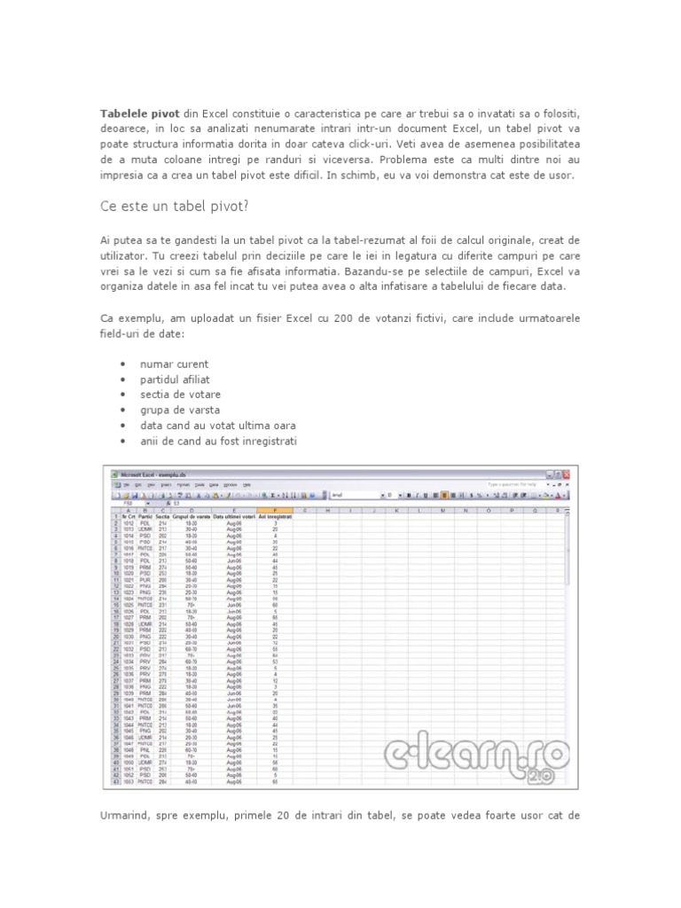 Tabelele PivotExcel Tabel Pivot | PDF