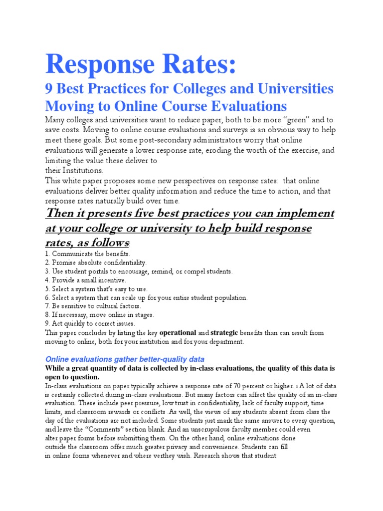 Response Rates:: 9 Best Practices For Colleges and Universities Moving ...