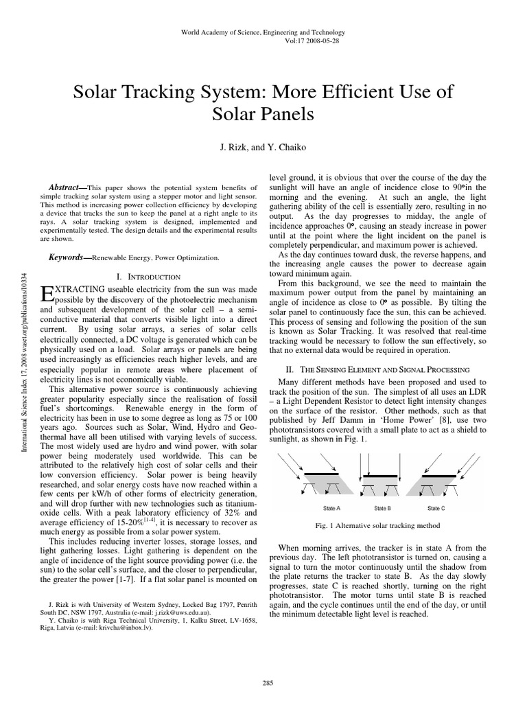 Solar Tracking System for Efficiency Boost | PDF | Solar Energy ...