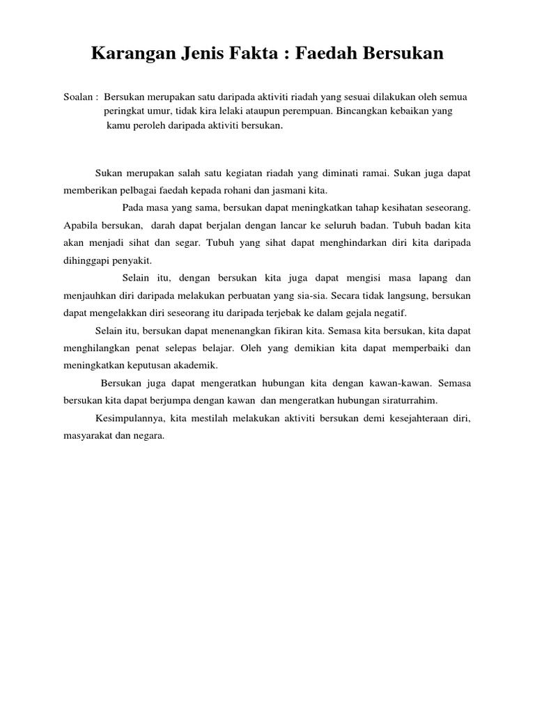 Karangan Jenis Fakta Faedah Bersukan