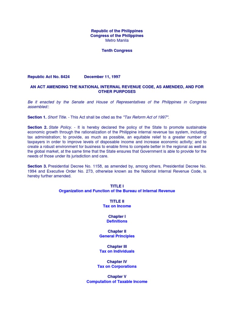 Amendments to the NIRC of 1997 | PDF | Internal Revenue Service | Taxes