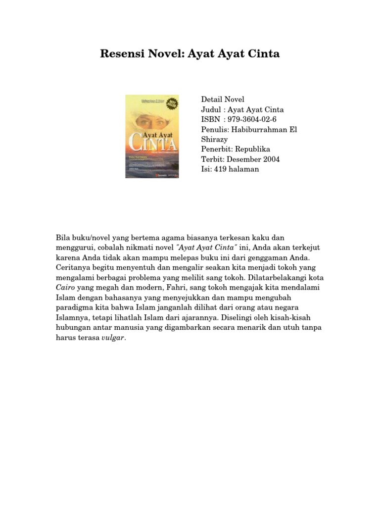 Resensi Novel Ayat Ayat Cinta
