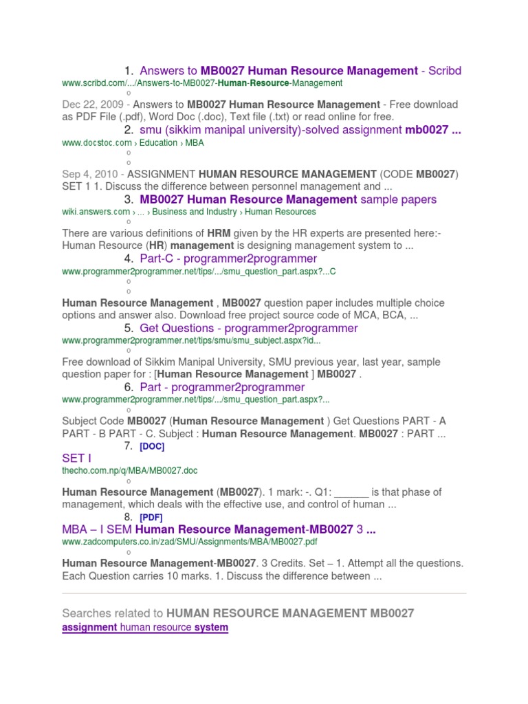 MB0027 Human Resource Management Sample Papers | PDF | Computers