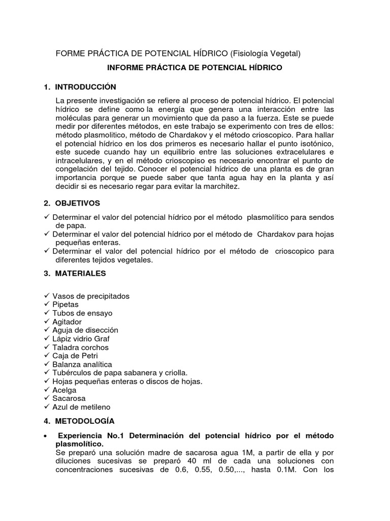 Potencial Hídrico y Método de Chardakov | PDF | Ósmosis | Agua
