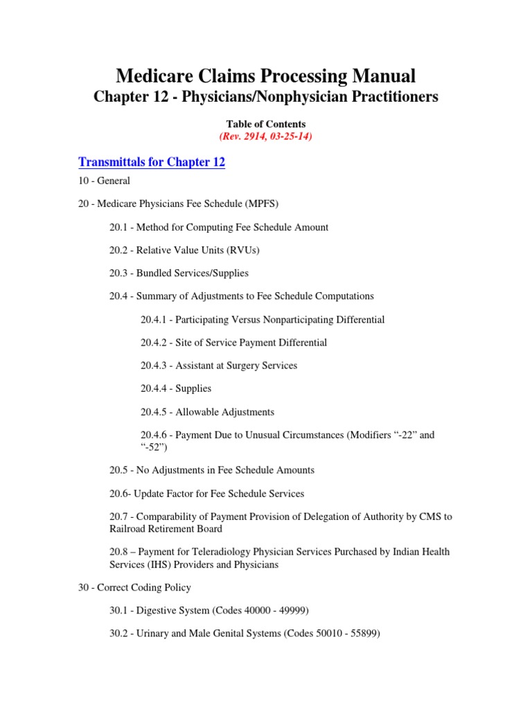 Medicare Claims Processing Manual Chapter 12 Physicians/Nonphysician