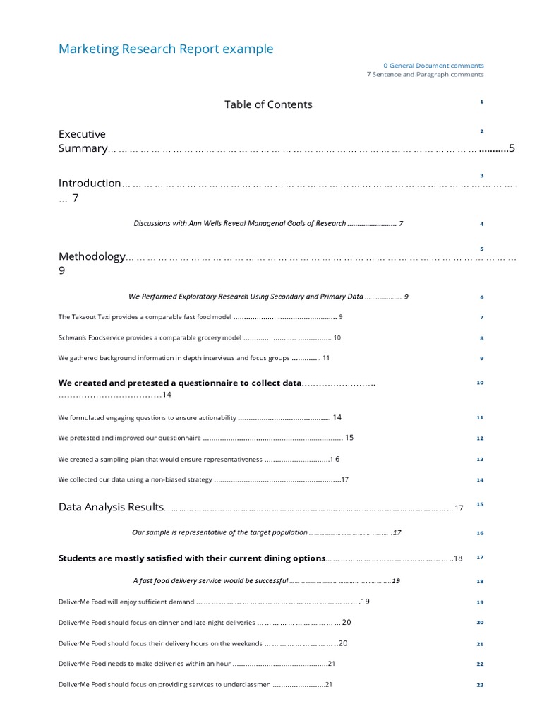 what sections should be included in a marketing research report