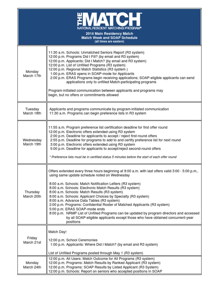 2014 NRMP Match Week Schedule | PDF | Email | Computing