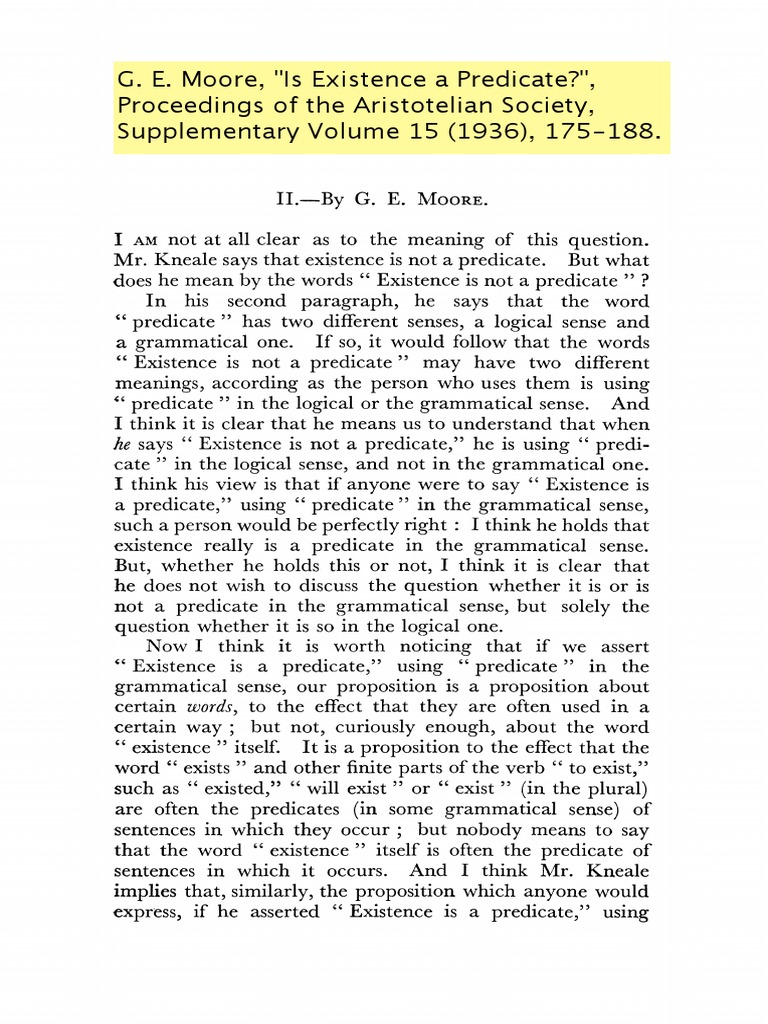 Existence as a Logical Predicate | PDF | Existence | Philosophy